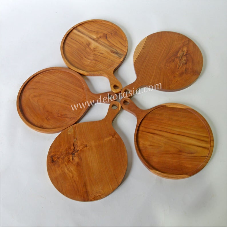 Teak Wood Round Chopping Board - Serving Platter Dia 10.5 Inches | Kitchenware | Free Shipping